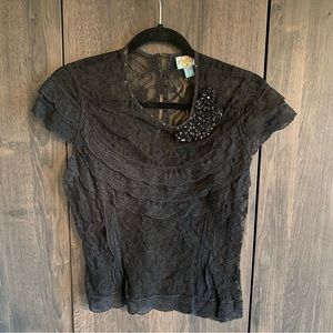 Plenty by Tracy Reese Black Lace Top Embellished with Rhinestones Size 8.